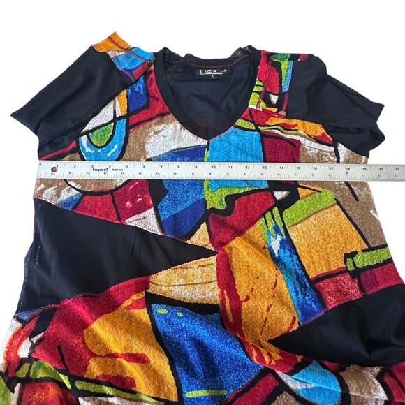 Lior Paris Multicolor Abstract Artsy Tunic Top Sz Large 3/4 Sleeves Art to Wear - Picture 7 of 9
